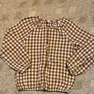 Brown and White Gingham Blouse